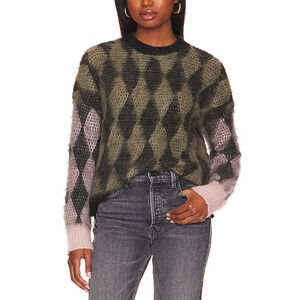 Allsaints Fuzzy Coffee Multi Diamond Crew Neck Sweater Size S